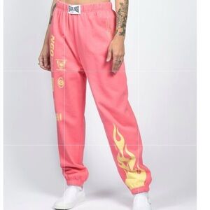 New Girl Order pink Joggers sweatpants  with Flame Design juniors 10 graphic y2k
